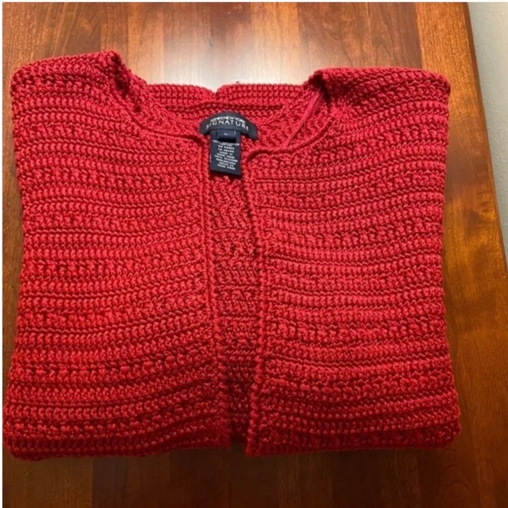 Gorgeous Red Sweater Jacket; Never Worn; Heavy Cotton Knit; Large; 3/4 Sleeves - Picture 11 of 13